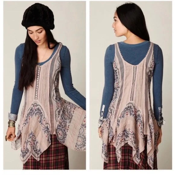 NWT Free People !!RARE!! VINTAGE!! Border Print Slip Dress (xs) - Picture 3 of 9